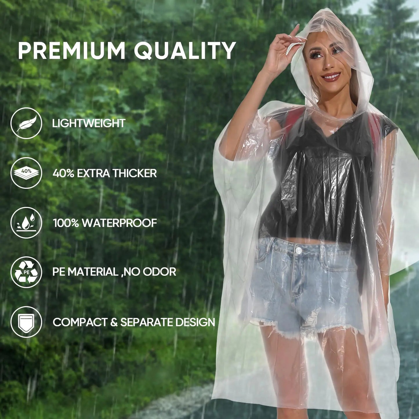 Disposable Rain Ponchos for Adults, Emergency Rain Poncho for Camping Hiking Travelling Clear 50 Pack