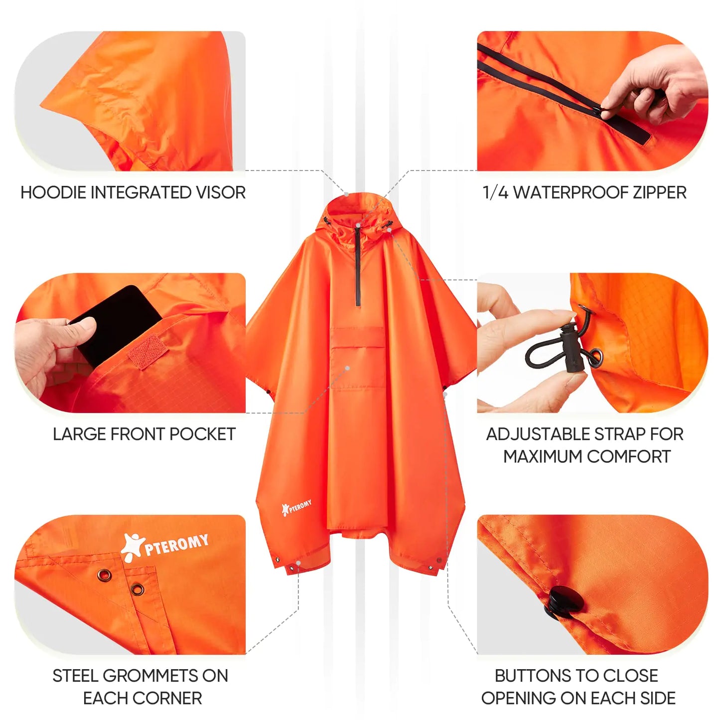 Hooded Rain Poncho for Adult with Pocket