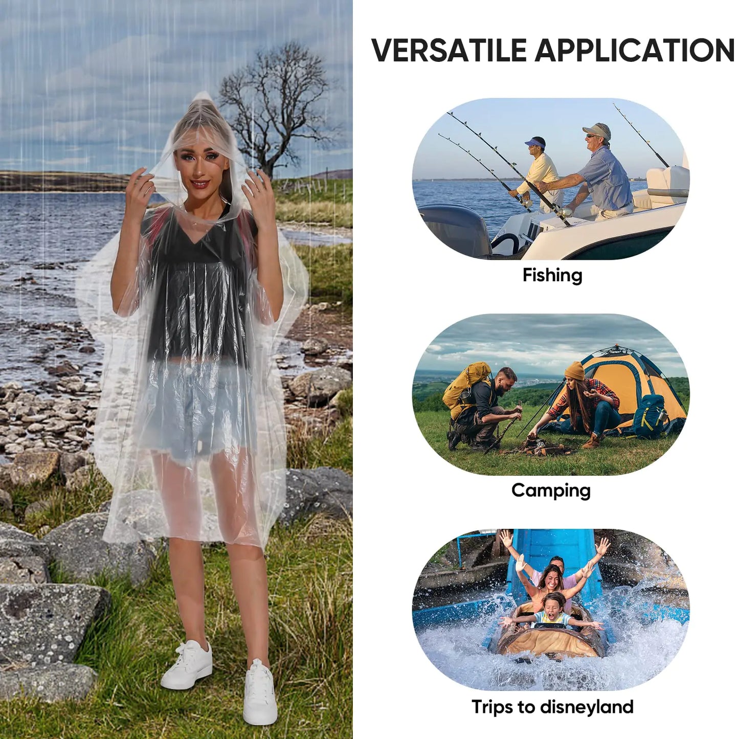 Disposable Rain Ponchos for Adults, Emergency Rain Poncho for Camping Hiking Travelling Clear 50 Pack