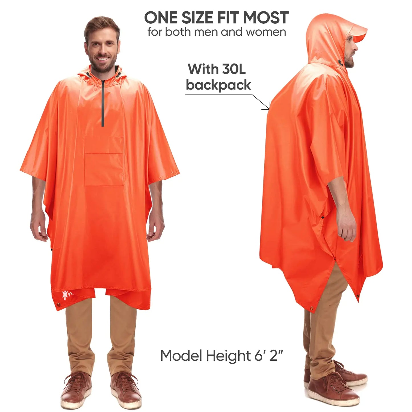 Hooded Rain Poncho for Adult with Pocket